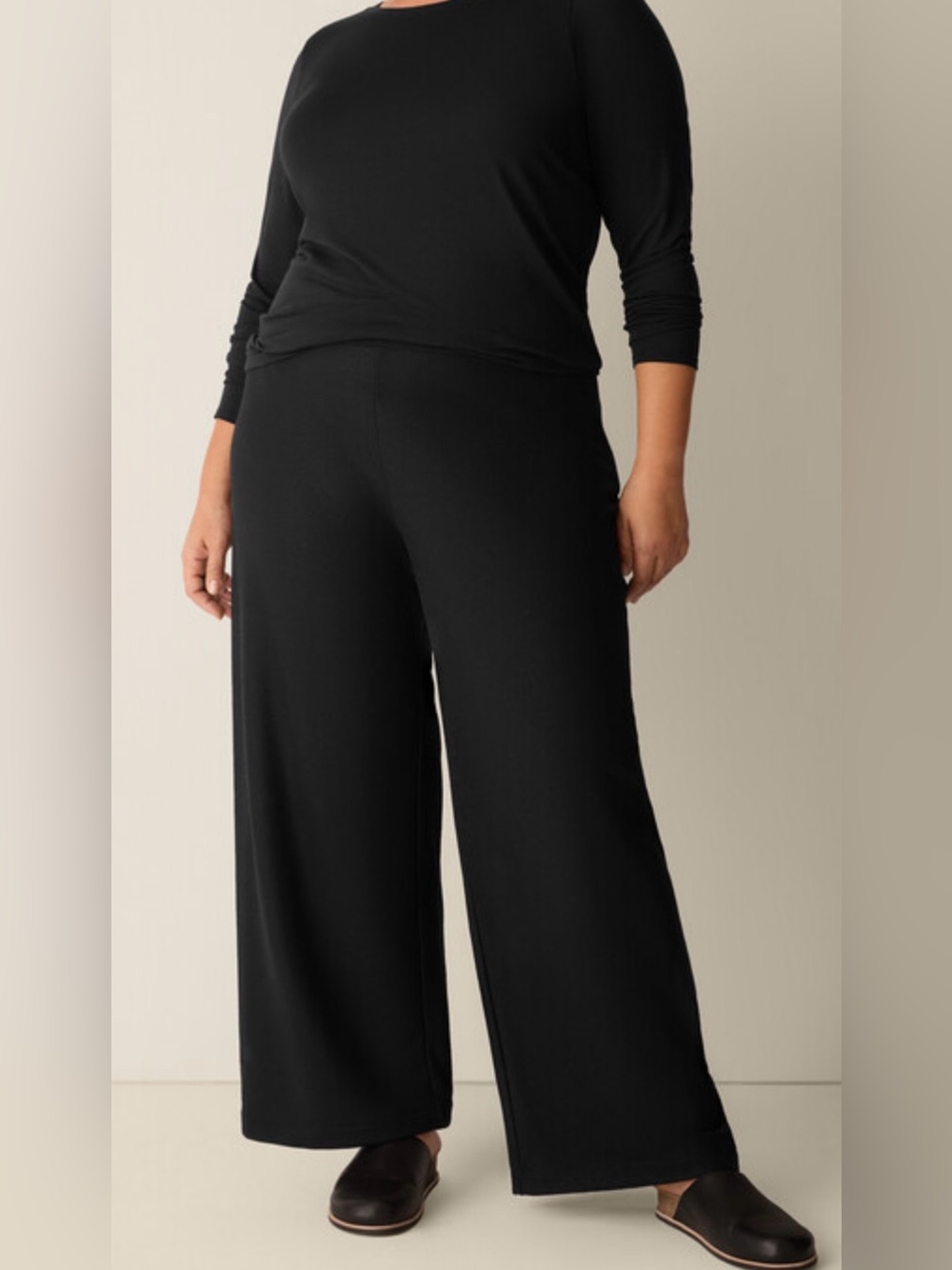 Eileen Fisher Wool Viscose Bi-Stretch Black Wide-Leg Women's Pants
